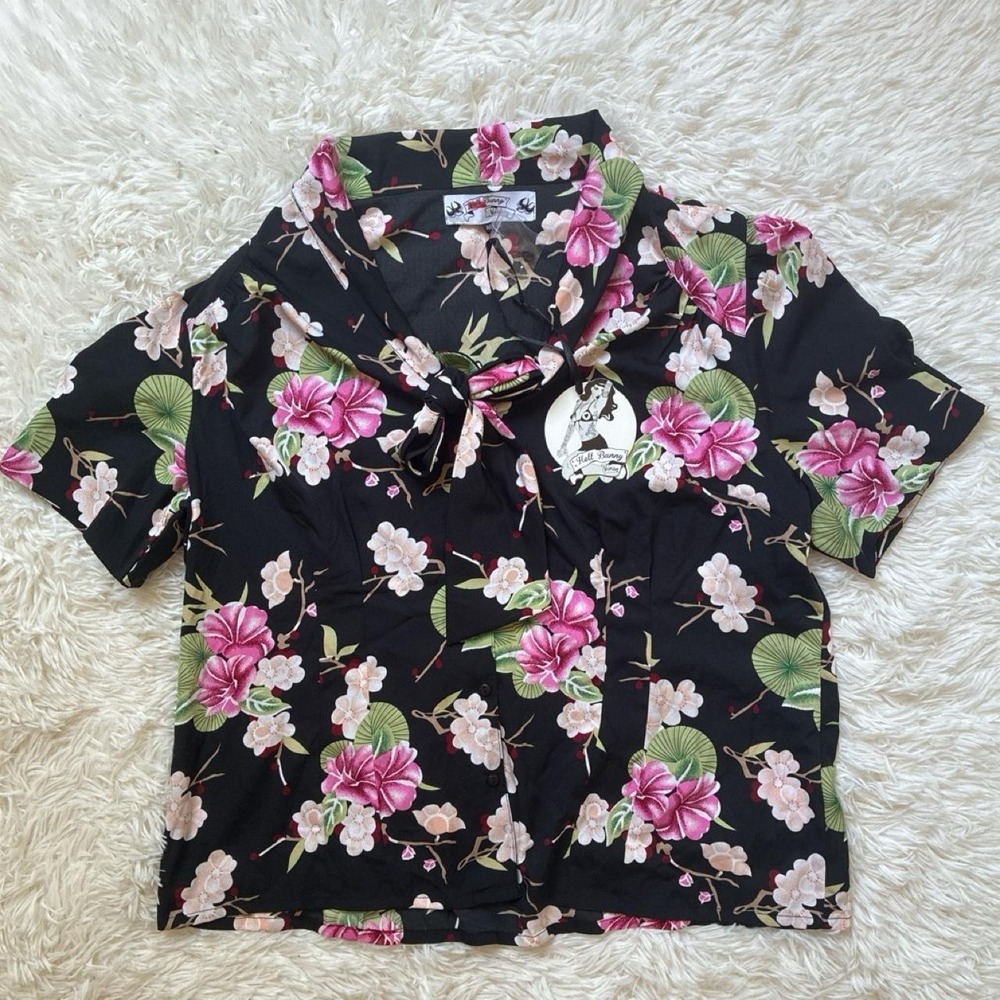 NWT Hell Bunny Vixen short sleeve button up Floral Retro Beach Summer - Picture 1 of 5